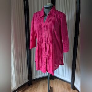 Vintage 00's, Michel Antoni, pink, 3/4 sleeves, button down, long, blouse.
